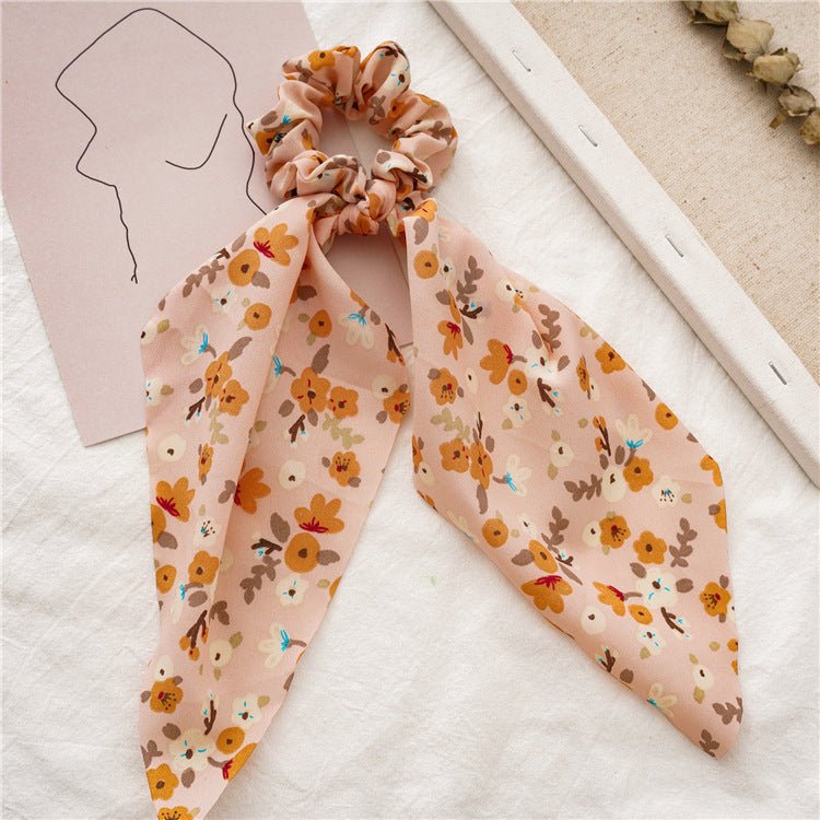 Wholesale Floral Small Fresh Hair Band Ribbon Ponytail Large Intestine Ring